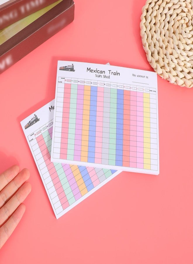 Sinbana 2pcs Mexican Train Score Pads, 120 Sheets Mexican Train Scoreboards Card Paper Print Clearly Colorful Chicken Foot Dominoes Game Score Tracker Accessories for Adults & Kids - Image 3