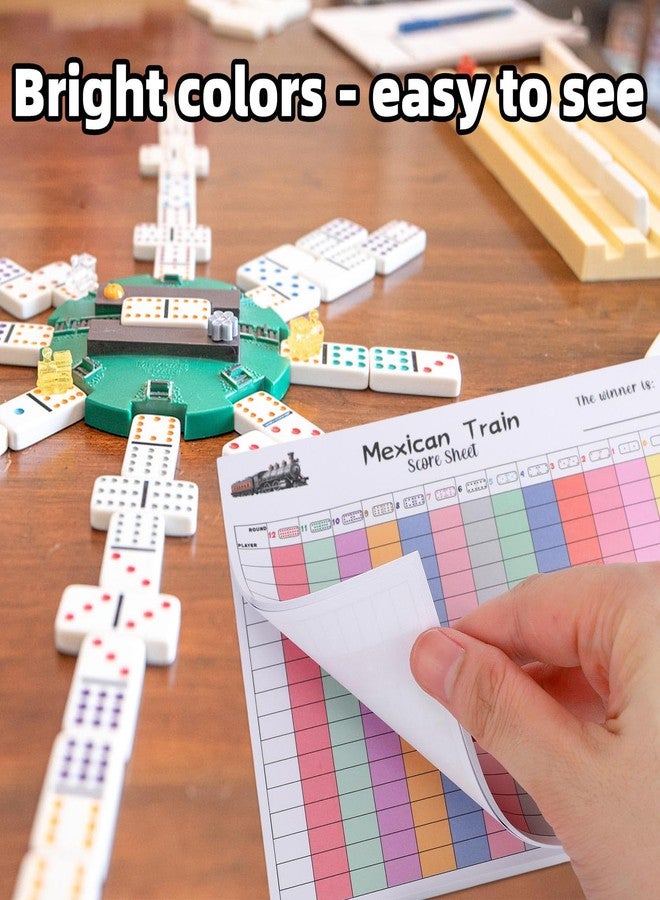 Sinbana 2pcs Mexican Train Score Pads, 120 Sheets Mexican Train Scoreboards Card Paper Print Clearly Colorful Chicken Foot Dominoes Game Score Tracker Accessories for Adults & Kids - Image 5