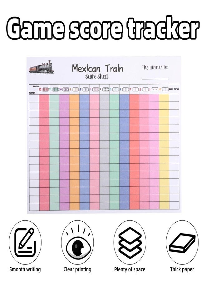 Sinbana 2pcs Mexican Train Score Pads, 120 Sheets Mexican Train Scoreboards Card Paper Print Clearly Colorful Chicken Foot Dominoes Game Score Tracker Accessories for Adults & Kids - Image 4