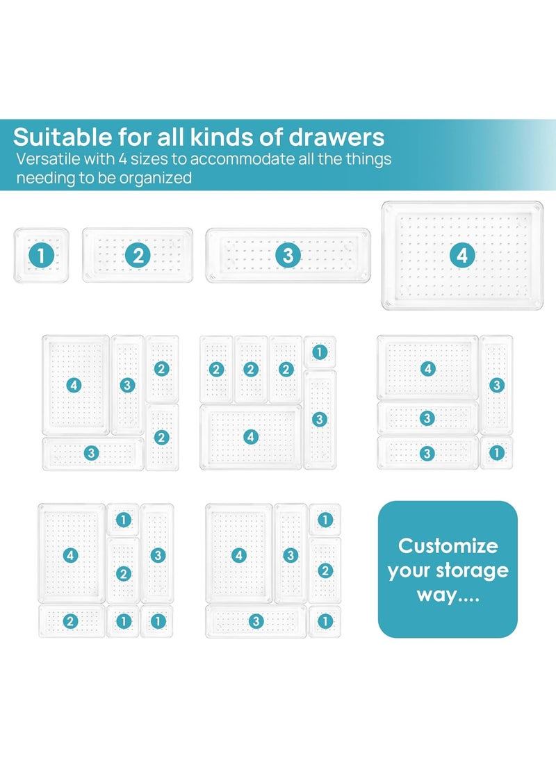 ZIMNEST High-Clarity Thickened Plastic Drawer Organizers Set 25 PCS with Non-Slip Pads 4 Sizes Versatile Storage Trays for Bathroom Vanity Makeup Kitchen Bedroom Office Daily Use - Image 5