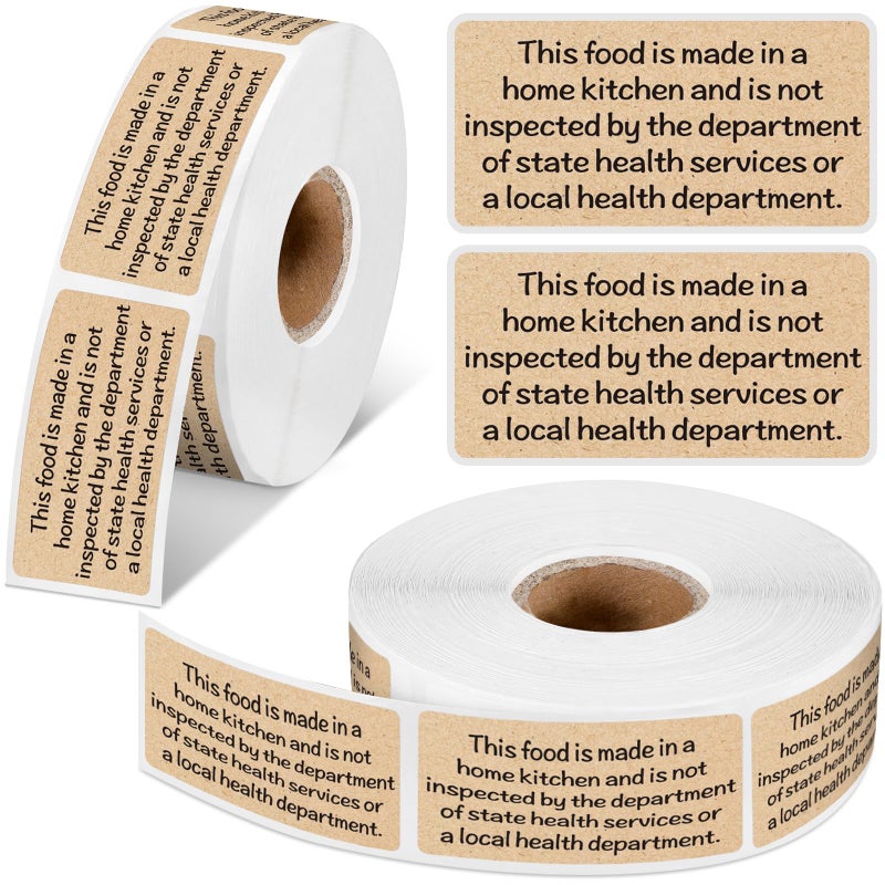 Marspark 500 Count Cottage Food Law Labels Stickers Made in A Home Kitchen Inspection Statement Thermal Printed Labels for Home Kitchen (2 x 1 Inch,Classic,Kraft) - Image 1