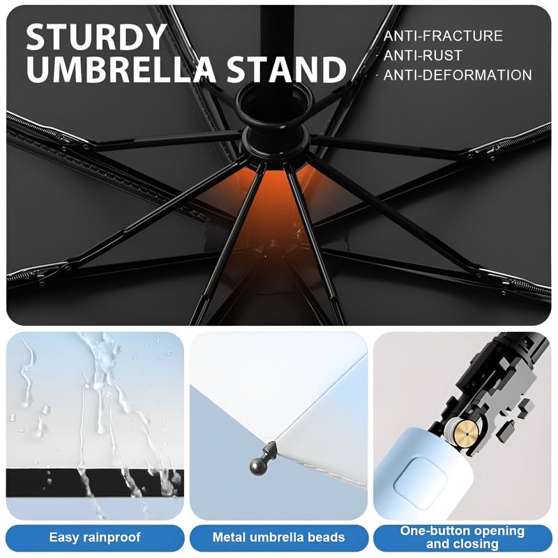 CONTACTS Ring Buckle Umbrella 2025 – Two Folding Travel Umbrella, Windproof, Automatic Open/Close, Compact for Rain & Sun - Image 5
