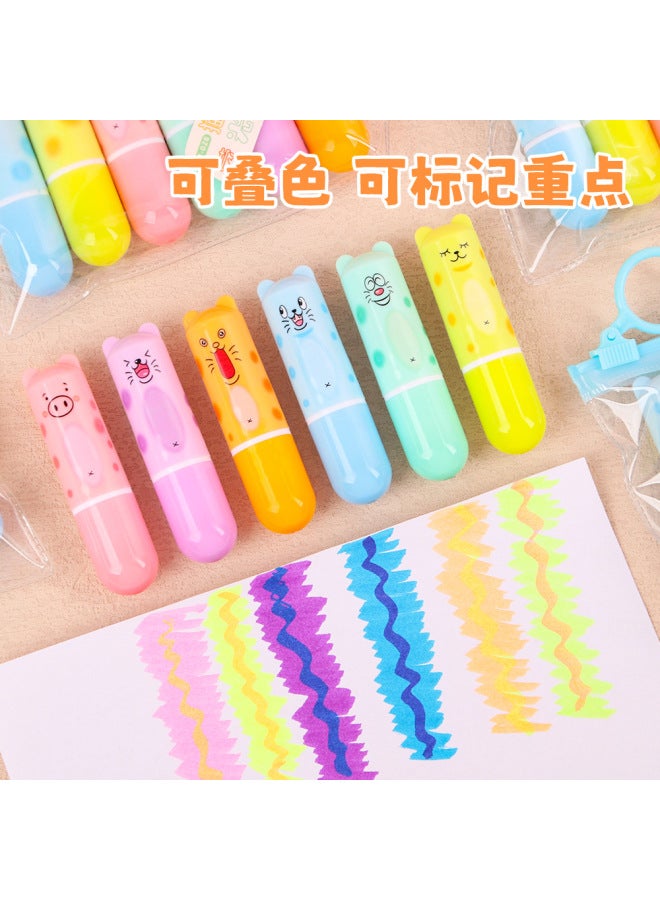 HELPS Cartoon Cat Bag Highlighter Student Cute Hand Account Watercolor Pen Overlapping Color Eye Care Key Marker - Image 4