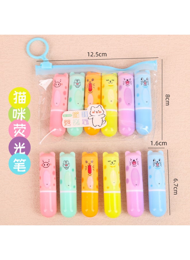 HELPS Cartoon Cat Bag Highlighter Student Cute Hand Account Watercolor Pen Overlapping Color Eye Care Key Marker - Image 1