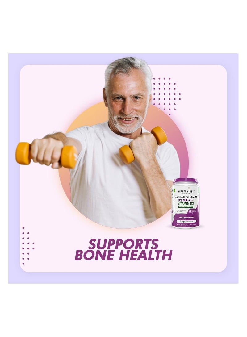 HealthyHey Nutrition HealthyHey Natural Vitamin K2 + Natural D3 - Non-GMO | Non-Synthetic 120 Veg. Capsules - Image 3
