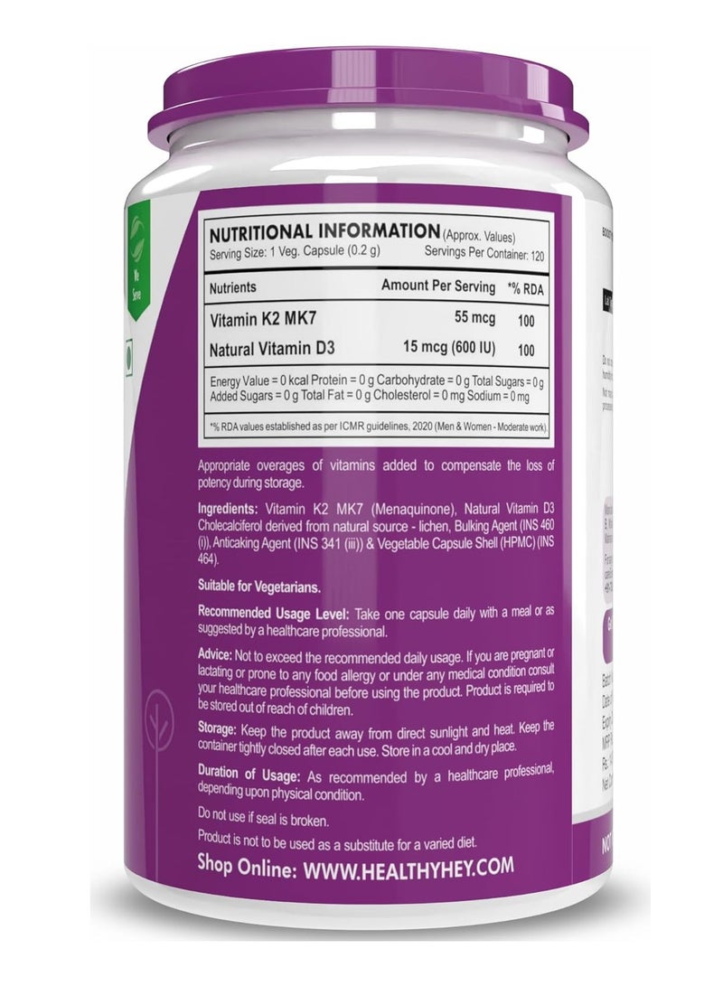 HealthyHey Nutrition HealthyHey Natural Vitamin K2 + Natural D3 - Non-GMO | Non-Synthetic 120 Veg. Capsules - Image 2