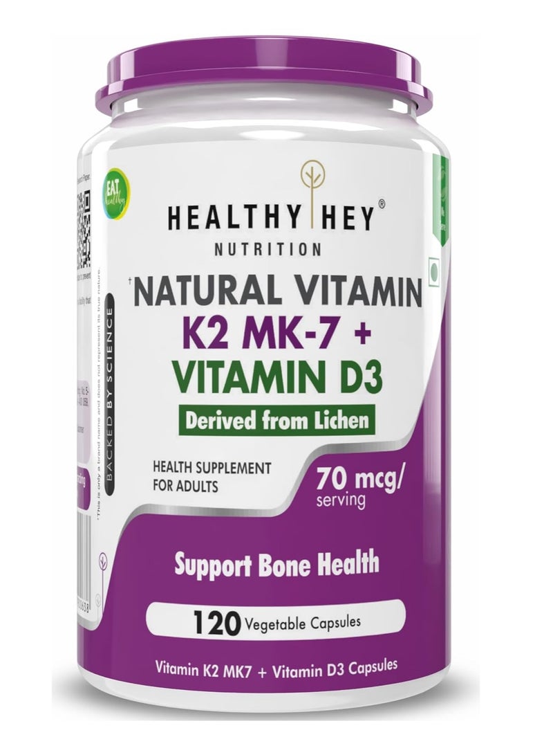 HealthyHey Nutrition HealthyHey Natural Vitamin K2 + Natural D3 - Non-GMO | Non-Synthetic 120 Veg. Capsules - Image 1