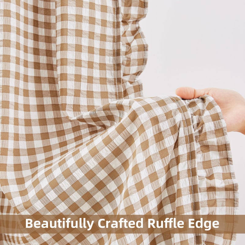 ZJDECOR Brown White Buffalo Plaid Curtains 84 Inches Long,Cottage Ruffle Not-See-Through Sheer Crinkle Drapes,Farmhouse Window Treatment for Nursery Bedroom Living Room,Rod Pocket,40"Wx84"L(Pack of 2ï¼‰ - Image 4