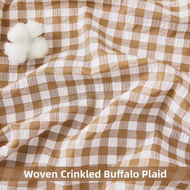 ZJDECOR Brown White Buffalo Plaid Curtains 84 Inches Long,Cottage Ruffle Not-See-Through Sheer Crinkle Drapes,Farmhouse Window Treatment for Nursery Bedroom Living Room,Rod Pocket,40"Wx84"L(Pack of 2ï¼‰ - Image 3