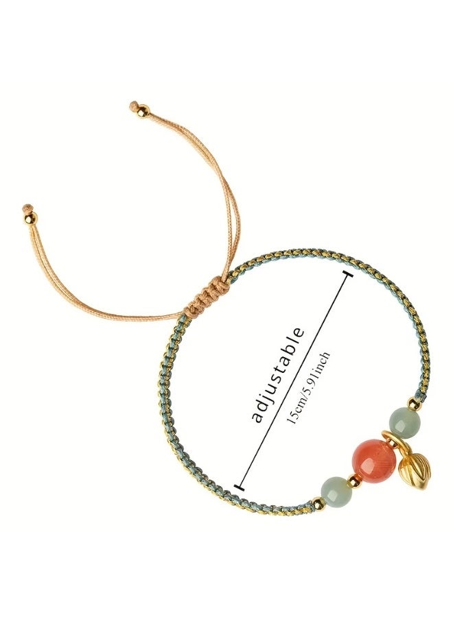 Goolsky سوار بيد من الكارنيل الأحمر القابل للتعديل للنساء، تصميم مضفر على الطراز الصيني، هدية مثالية ليوم الأم، سوار موضة لجميع الفصول، حبل قطن مع قلادة زجاجية، بدون طلاء - Image 1