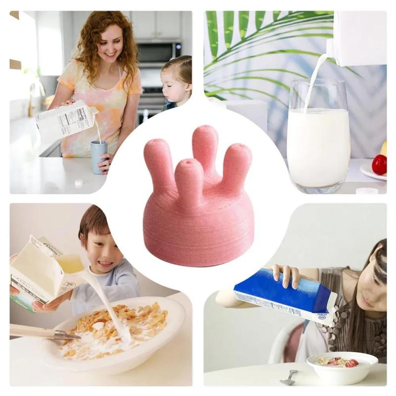 مجموعة خَبز صغيرة الحجم 10سم × 5سم مثالية للمطابخ الضيقة - غطاء حليب بتصميم قُمع فريد لسكب دون انسكاب - إكسسوار مطبخ وردي ممتع بتقنية الطباعة ثلاثية الأبعاد - Image 5