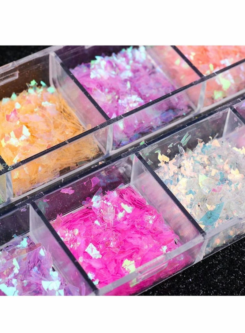 Excefore Nail Art Foil Sequins, 12 Colors Nail Foil Sequins Glitters - Image 2