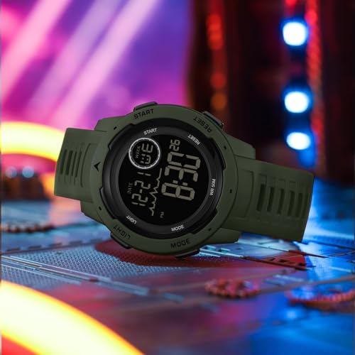 findtime Men's Digital Watch Waterproof Sports Watches Tactical Military Stopwatch Alarm 12/24H Outdoor Mens Wristwatch for Running Swimming Relojes para Hombres Army Green - Image 5