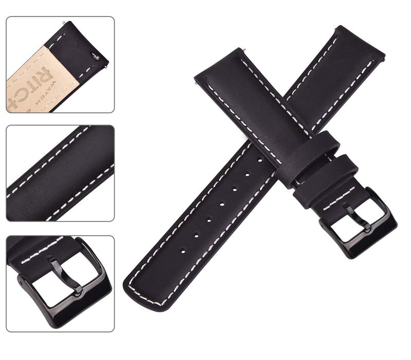 Ritche Quick Release Leather Watch Band 18mm 19mm 20mm 21mm 22mm 23mm 24mm Leather Watch Strap, Black & White & Black, 20mm, Vintage - Image 4