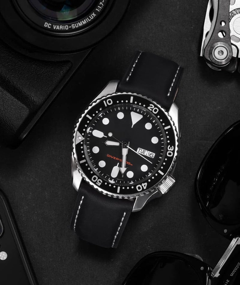 Ritche Quick Release Leather Watch Band 18mm 19mm 20mm 21mm 22mm 23mm 24mm Leather Watch Strap, Black & White & Black, 20mm, Vintage - Image 2