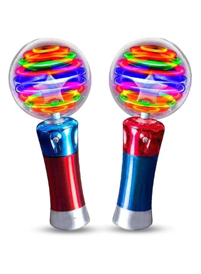 7.5 Inch Light Up Magic Ball Toy Wands for Kids, Set of 2, Flashing LED Wands for Boys and Girls, Thrilling Spinning Light Show, Batteries Included, Fun Gift or Birthday Party Favor