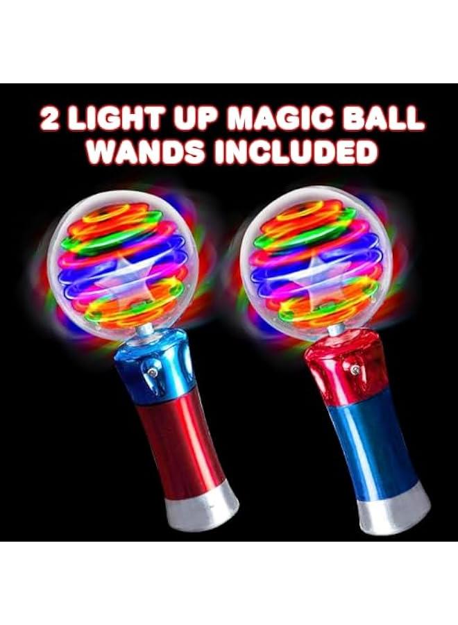 7.5 Inch Light Up Magic Ball Toy Wands for Kids, Set of 2, Flashing LED Wands for Boys and Girls, Thrilling Spinning Light Show, Batteries Included, Fun Gift or Birthday Party Favor