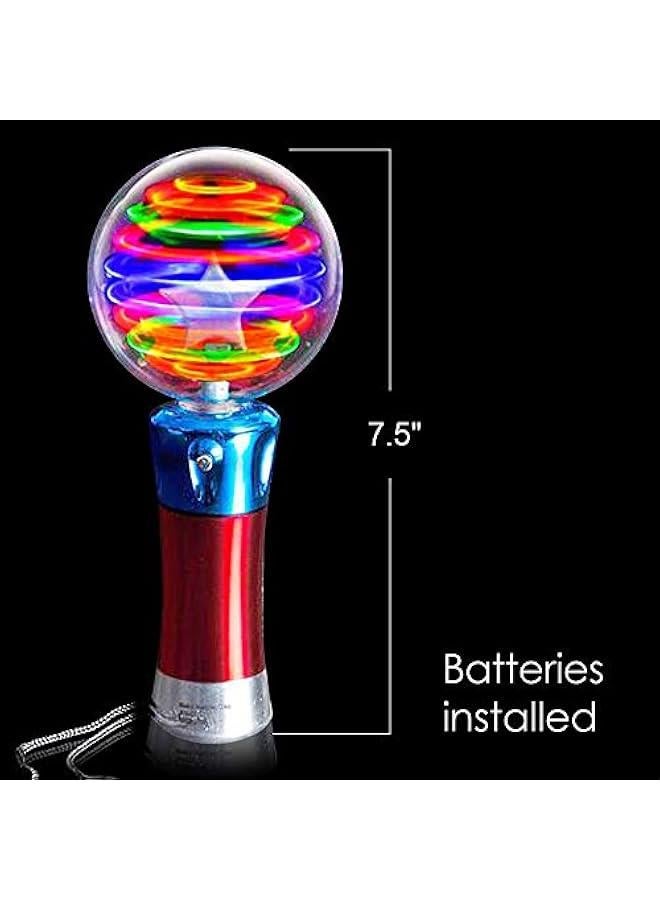 7.5 Inch Light Up Magic Ball Toy Wands for Kids, Set of 2, Flashing LED Wands for Boys and Girls, Thrilling Spinning Light Show, Batteries Included, Fun Gift or Birthday Party Favor