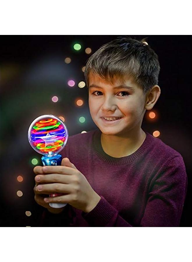 7.5 Inch Light Up Magic Ball Toy Wands for Kids, Set of 2, Flashing LED Wands for Boys and Girls, Thrilling Spinning Light Show, Batteries Included, Fun Gift or Birthday Party Favor