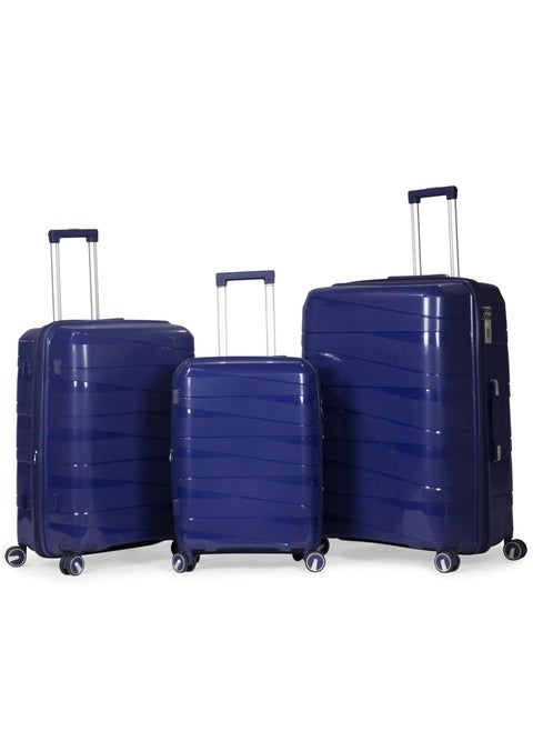 Mortiz Complete 3 Piece Polypropylene Luggage Set with Unbreakable Wheels Blue