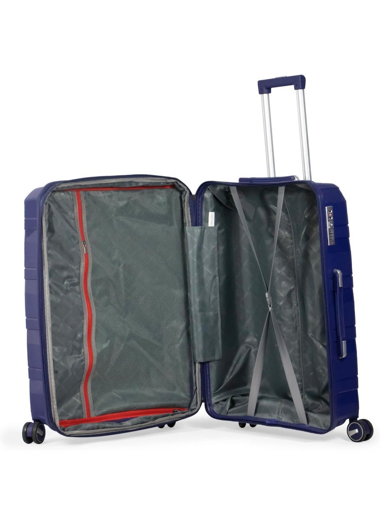 Mortiz Complete 3 Piece Polypropylene Luggage Set with Unbreakable Wheels Blue