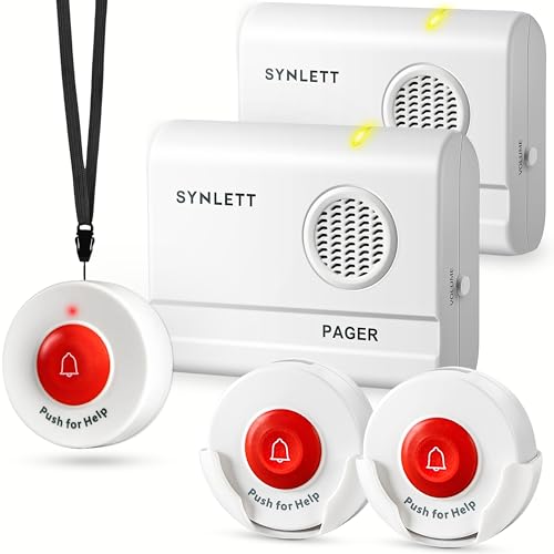 SYNLETT Caregiver Pager Wireless Nurse Call Button for Elderly Home Monitoring Alert System Portable Alarm Bell Seniors Patients Emergency 3 Call Buttons, 2 Pagers - Image 1