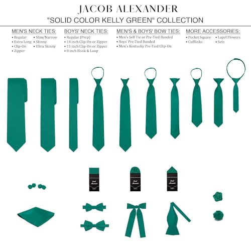Jacob Alexander Men's Skinny Width 2" Solid Color Tie - Kelly - Image 5
