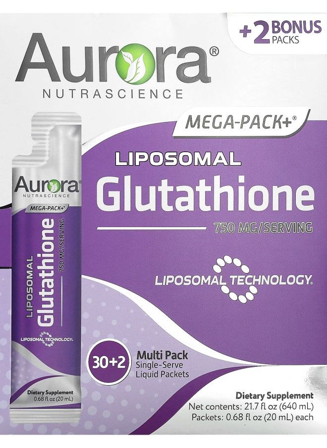 Aurora Nutrascience - Mega-Pack+ Liposomal Glutathione 750 mg 32 Packs 0.68 fl oz (20 ml) Each - Image 1