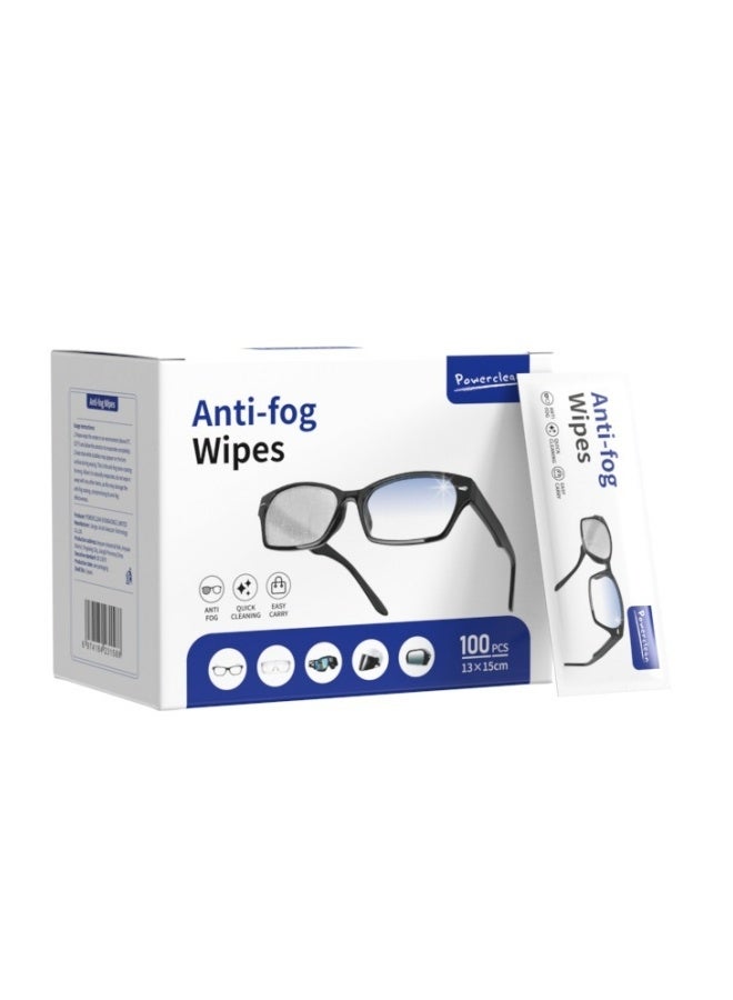 POWER CLEAN 100 Pieces (13×15 Cm) Anti-Fog Eyeglass Glass Cleaning Wet Wipes, Packed Individually, Can Be Used For Glasses, Sunglasses, Mobile Phone Screens, Tablets, Camera Lenses And Other Electronic Screens - Image 1