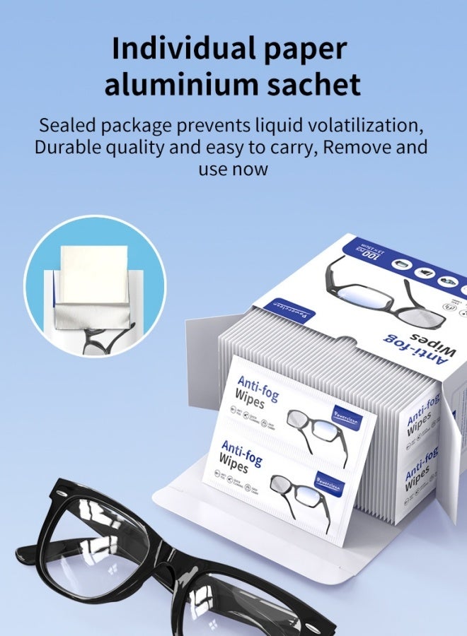 POWER CLEAN 100 Pieces (13×15 Cm) Anti-Fog Eyeglass Glass Cleaning Wet Wipes, Packed Individually, Can Be Used For Glasses, Sunglasses, Mobile Phone Screens, Tablets, Camera Lenses And Other Electronic Screens - Image 3