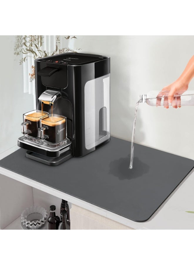 حصيرة قهوة، مقاس 16 × 24 بوصة، حصيرة تجفيف أطباق ماصة لسطح الطاولة، ملحقات بار بظهر مطاطي مانع للانزلاق تناسب أسفل ماكينة صنع القهوة، رمادي - Image 1