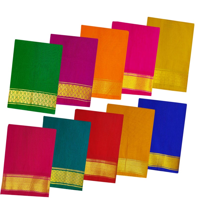 Timatim South Cotton Blouse Piece Zari Border Unstitched Blouse Materials 1 meter for Women's (Pack of 10 Pcs) (Multicolor) - Image 1