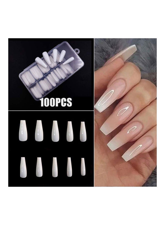 Captaintech 100-Piece Long Fake Nail Tips White - Image 3