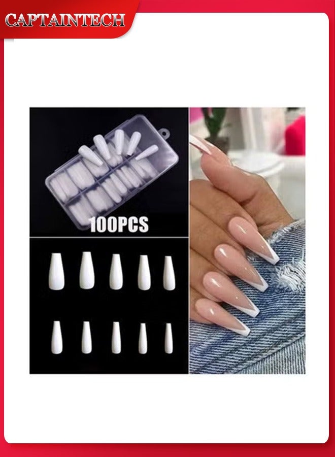 Captaintech 100-Piece Long Fake Nail Tips White - Image 1