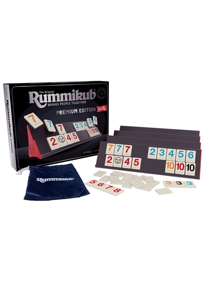 Pressman - Rummikub Premium Edition by Pressman - Features Racks - Large Number Engraved Tiles and a Storage Bag for The Ultimate Rummikub Experience by Pressman , Silver - Image 1