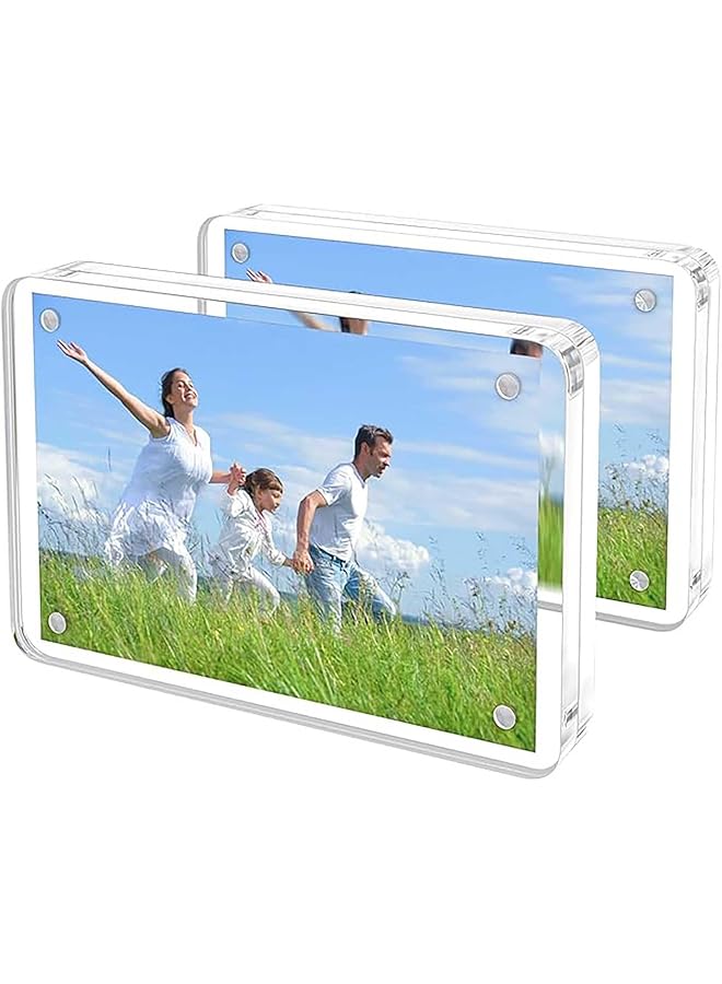 The Bros Picture Frames, 2 Pack of Clear Picture Frames, Double Sided Magnetic Frameless Photo Postcard Display, Transparent Freestanding Table Top Display