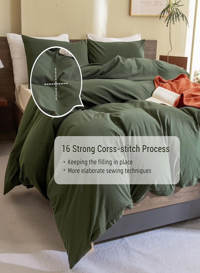 CozyTide Olive Green Twin Comforter,Cotton Soft Solid Dark Green Bedding Comforters & Sets,3 Pieces Lightweight Aesthetic Kids Twin Bedding Set Ultra Soft - Image 4