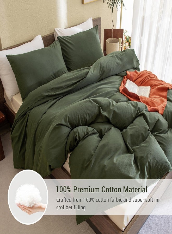 CozyTide Olive Green Twin Comforter,Cotton Soft Solid Dark Green Bedding Comforters & Sets,3 Pieces Lightweight Aesthetic Kids Twin Bedding Set Ultra Soft - Image 3