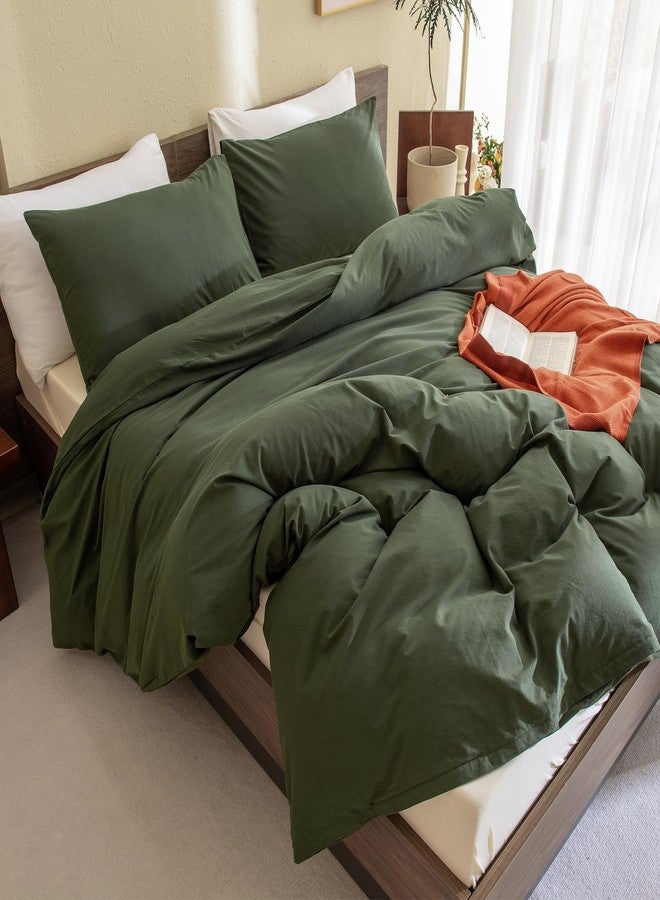 CozyTide Olive Green Twin Comforter,Cotton Soft Solid Dark Green Bedding Comforters & Sets,3 Pieces Lightweight Aesthetic Kids Twin Bedding Set Ultra Soft - Image 1