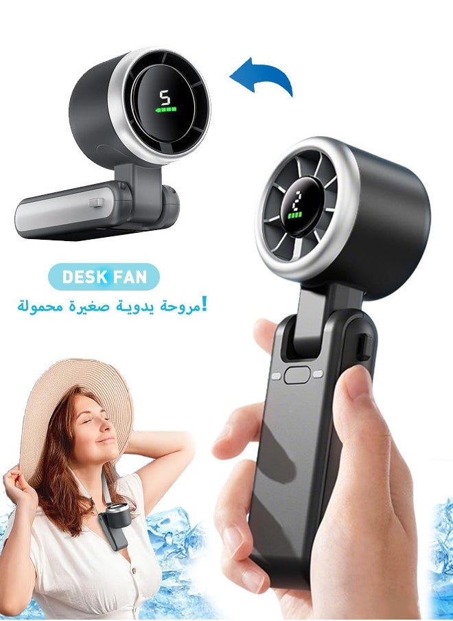 Sweet Life - Portable Handheld Turbo Fan, 5 Gear Wind Hand Fan, 5000mAh Battery Personal Fans Portable Rechargeable, 20 Hours Pocket Fan, 3 IN 1 Hand Held Fan, Portable Fan for Travel/Outdoor/Indoor(Black) - Image 1