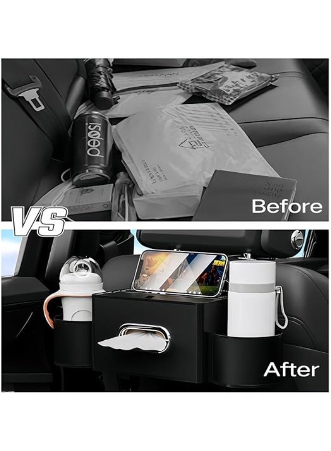 YelaJoy Back Seat Car Organizer, 4-in-1 Multifunctional Storage Box with Cup Holder & Tissue Dispenser, Holds Phone, Snacks, Purse for SUV Minivan Travel, Black, 1-Pack (Black) - Image 5