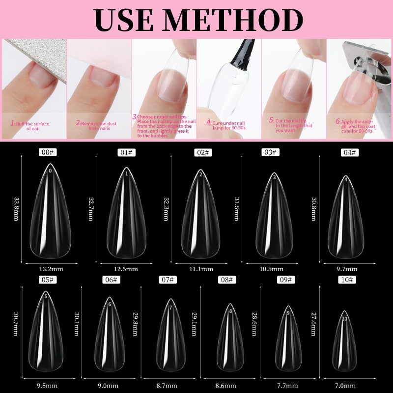 Cycullinyt 550pcs Stiletto Soft Gel Nail Tips, 11 Sizes Medium Stiletto Nails Full Cover Acrylic Press on False Nail Tips No Trace for Beginners and Professional Home Salon DIY - Image 5