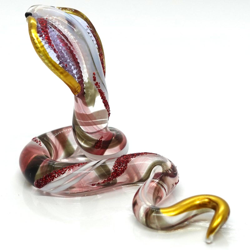 Sansukjai SnakeCobra Miniature Figurines Animals Hand Blown Glass Art Collectible Gift Home Decorate Red Black