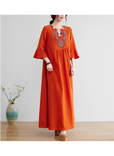 knee length dresses for ladies Mexican Otomi Embroidered Dress. Linen. XS-M. 0043