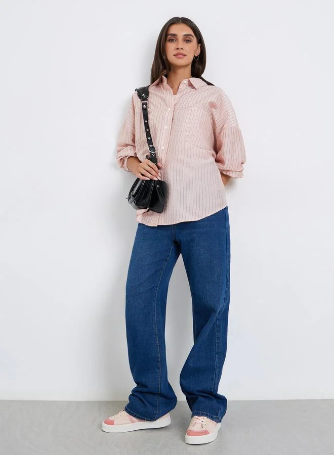 ستايلي Double Pocket Striped Casual Oversized Shirt