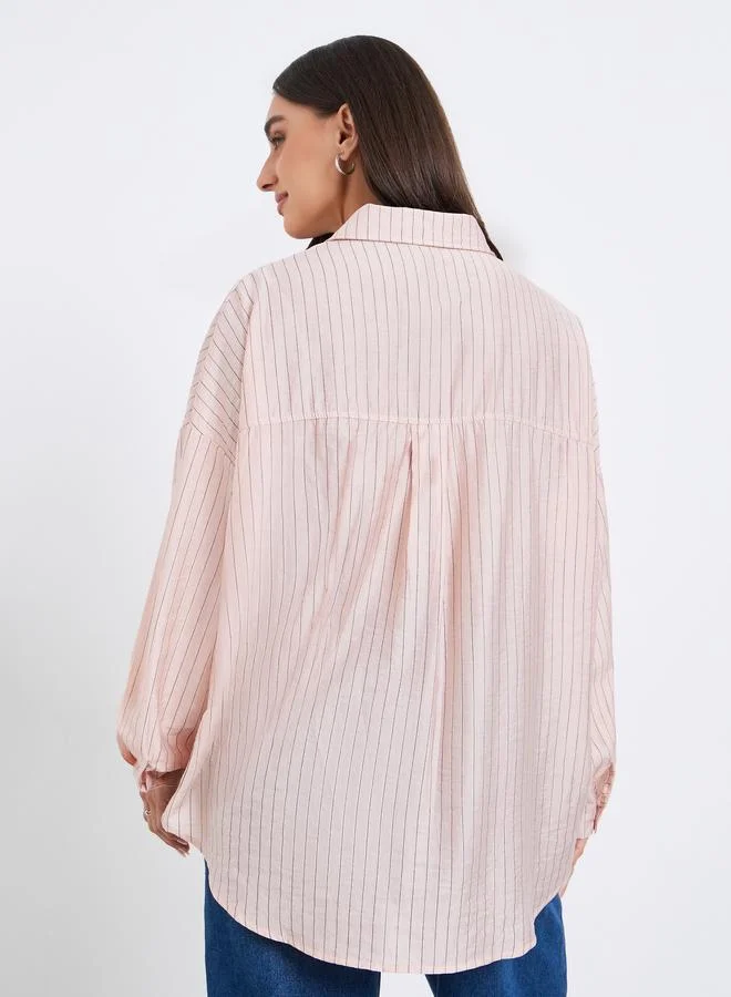 Styli  Double Pocket Striped Casual Oversized Shirt for Women | Best Price UAE