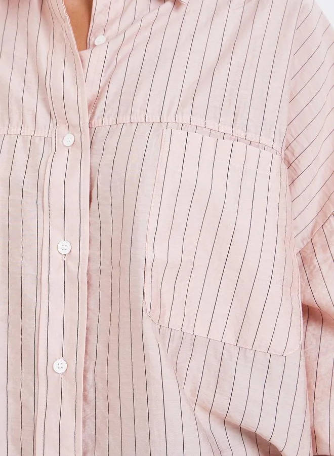 Styli  Double Pocket Striped Casual Oversized Shirt for Women | Best Price UAE