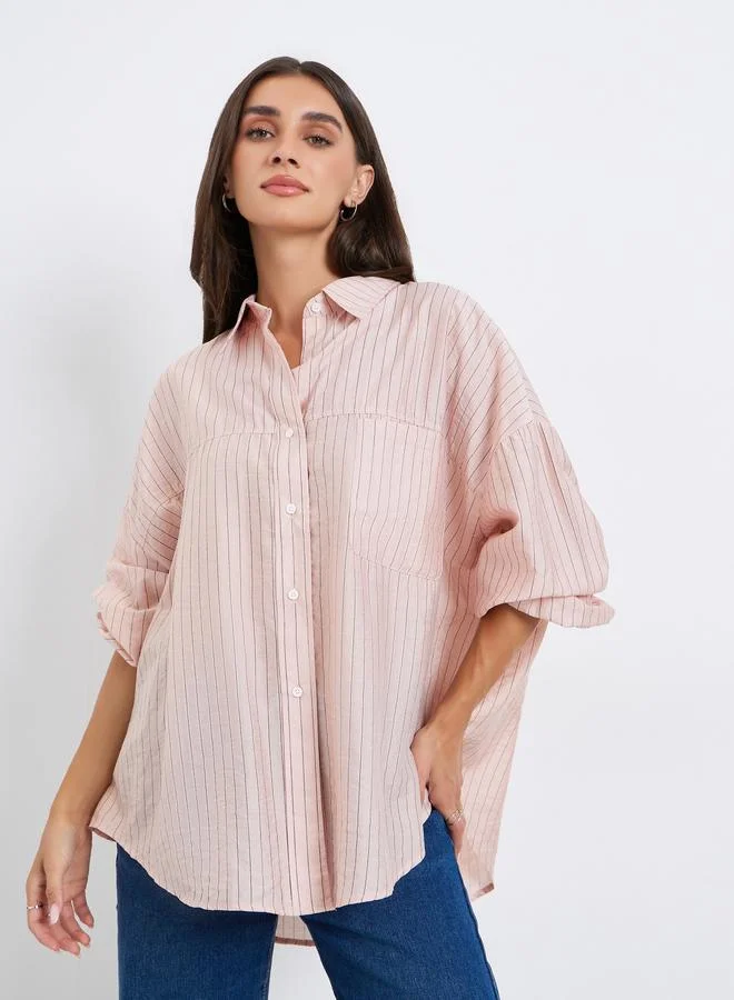 Styli Double Pocket Striped Casual Oversized Shirt