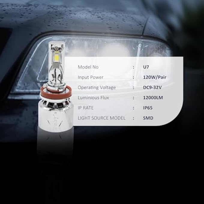 توبيز مجموعة مصابيح أمامية LED أصلية مختبرة بقوة 120 واط من U7 H11، لون ساطع 12000 لومن، درجة حرارة 6000 كلفن - Image 5