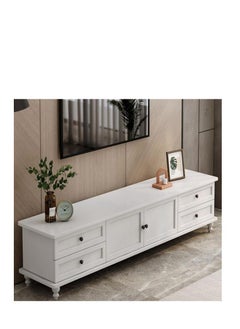Golden Television Stand, Modern TV Table, TV Bench TV Unit Open TV Cabinet with Storage Shelves Multifunctional TV Desk for Entertainment Center Gaming Media Home Living Room 140x42x34cm White TV Desk MDF  - Image 1